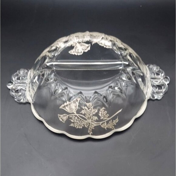 Silver City Glass Flanders Poppy Silver Overlay Crystal Divided Scalloped Dish - Picture 7 of 10